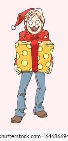 vector christmas illustration of a boy checking boxes with presents