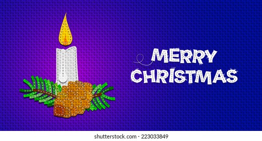 Vector Christmas Illustration with Candle on a Canvas Background