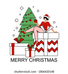 Ilustración vectorial de Navidad. El concepto de vacaciones, regalos, diversión. Fondo aislado.