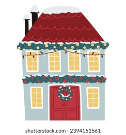 Ilustración vectorial de Navidad con adorables letras de casa en estilo plano. Se puede usar para tarjetas, carteles, impresión en tela, papel, etc.