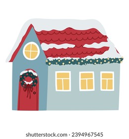 Vector Christmas illustration with cute house lettering in flat style. Can be used for cards, posters, printing on fabric, paper, etc.
