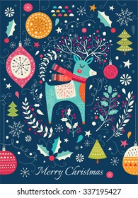 Vector Christmas illustration with deer