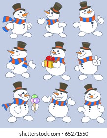 Vector christmas illustration  of funny cartoon snowmen