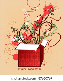 vector christmas illustration of a gift box with christmas decorations. eps10
