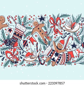 Vector Christmas illustration with hand drawn holiday items