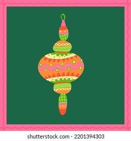 Vector christmas illustration with happy new year winter ornament fur tree toy for greeting cards and invitations