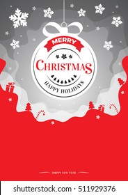 Vector Christmas illustration of magic winter background with bauble