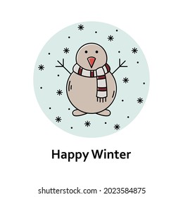 Ilustración vectorial de Navidad. Icono de esquema de color de Año Nuevo. Snowman