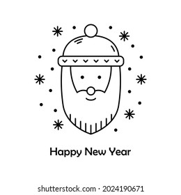 Vector Christmas illustration. New Year outline icon. Santa Claus
