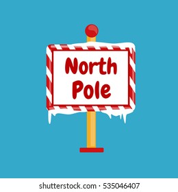 Vector Christmas illustration with a North Pole sign with snow 