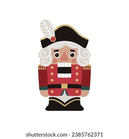 Vector Christmas illustration with Nutcracker in flat style. Can be used for cards, posters, printing on fabric, paper and more