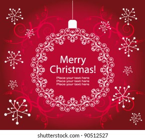 Vector Christmas illustration on red background. Christmas card.