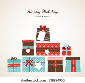 Vector Christmas  illustration of the piles of presents on white background 