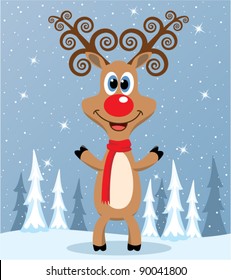 vector christmas illustration of red nosed reindeer