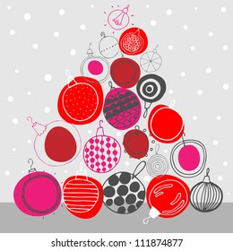 Vector Christmas illustration with red tree balls