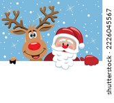 vector christmas illustration of santa claus and rudolph deer. funny character symbols for merry christmas and new year holiday illustrations. 