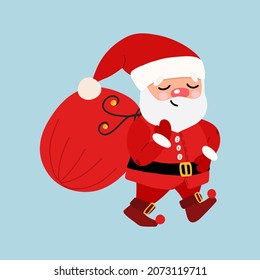 Vector Christmas illustration with Christmas Santa Claus in cartoon style. A cartoon character with different emotions, a Christmas tree and gifts.