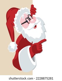 vector christmas illustration of santa claus holding blank paper for your text. winter holiday santa cartoon