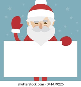 vector christmas illustration of santa claus holding blank paper for your text