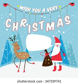 vector christmas illustration of santa claus and red nosed reindeer. Vector illustration.