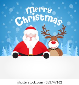 vector christmas illustration of santa claus and red nosed reindeer