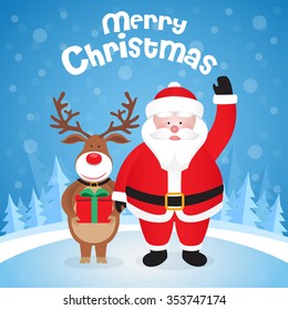 vector christmas illustration of santa claus and red nosed reindeer