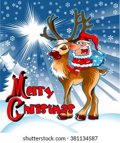 vector christmas illustration of santa claus and red nosed reindeer