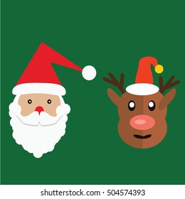 vector christmas illustration of santa claus and red nosed reindeer