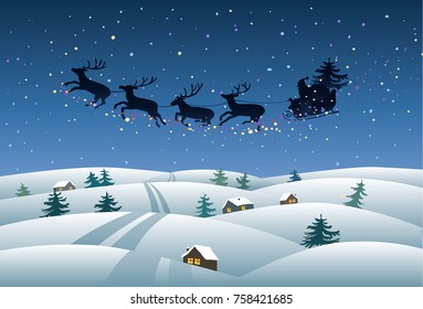 Vector christmas illustration with a santa on a snowy landscape