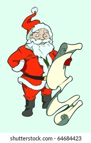 vector christmas illustration of Santa reading the list of gifts