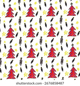 Vector Christmas illustration with seamless repeating pattern. Abstract, hand-painted Christmas tree. Seamless Christmas pattern. Christmas tree.