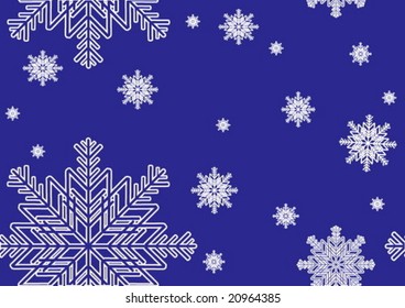 Vector christmas illustration with snowflakes on blue background