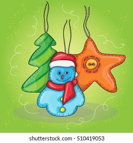 Vector christmas illustration with snowman - new year card
