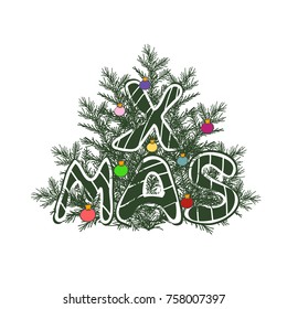 Vector christmas illustration with text elements. Merry Christmas.