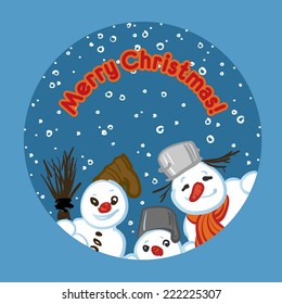 Vector Christmas illustration with three fun snowman 