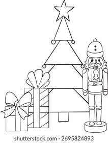 Ilustración de Navidades de Vector con árbol de Navidad, cajas de regalo y cascanueces
