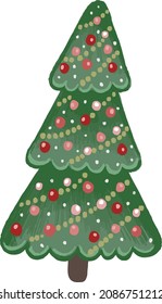 Ilustración vectorial de Navidad. Árbol de Navidad con estilo de dibujo a mano aislado en un fondo blanco.