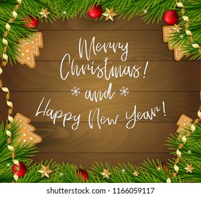 Vector Christmas illustration with Christmas tree. Happy holiday