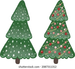 Vector Christmas illustration. Christmas trees in hand-drawing style isolated on a white background.