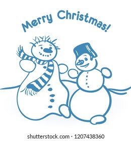 Vector Christmas illustration with two dancing snowmen