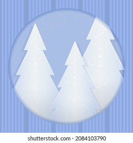 Vector Christmas illustration with white fir tree on the blue shine background