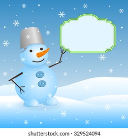 Vector christmas invitation card with snowman and place for text.