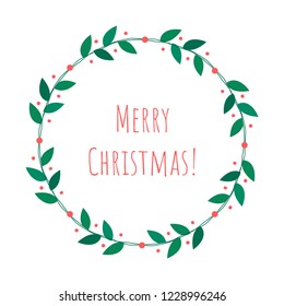 Vector Christmas isolated wreath with leaves and berries.