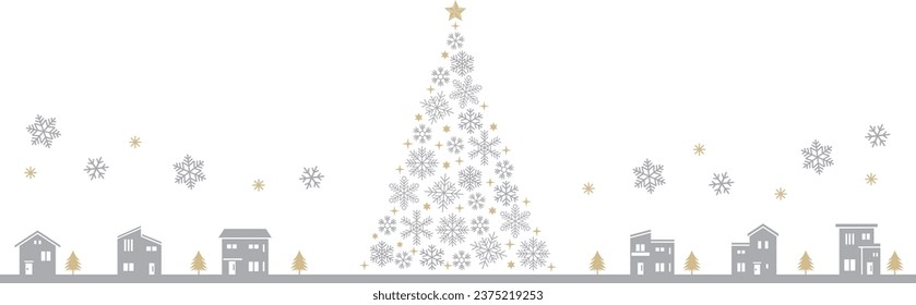 Paisaje navideño vectorial con paisaje nevado