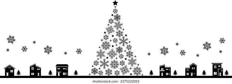 Paisaje navideño vectorial con paisaje nevado