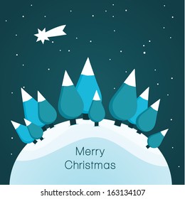 Vector Christmas landscape. Nice illustration for Christmas. Landscape with trees, stars and snow.