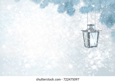 Vector Christmas  lantern  on  winter background.