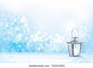 Vector Christmas  lantern  on  winter background.