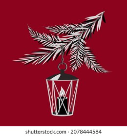 Vector - Christmas lantern template, watercolor illustration