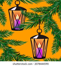 Vector: plantilla de farol de Navidad, ilustración de acuarela
